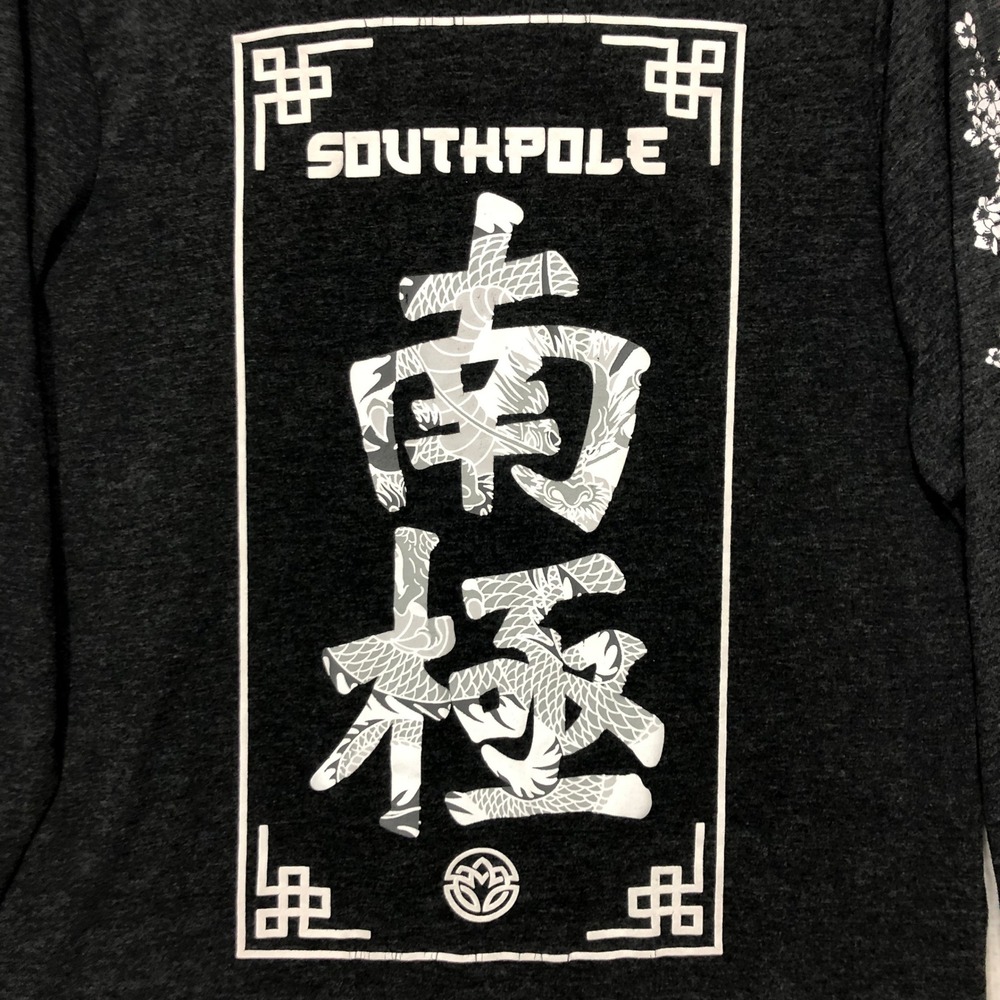 Southpole Long Sleeve Graphic‎ T Shirt Dark Gray Japanese Kanji Dragon Size M